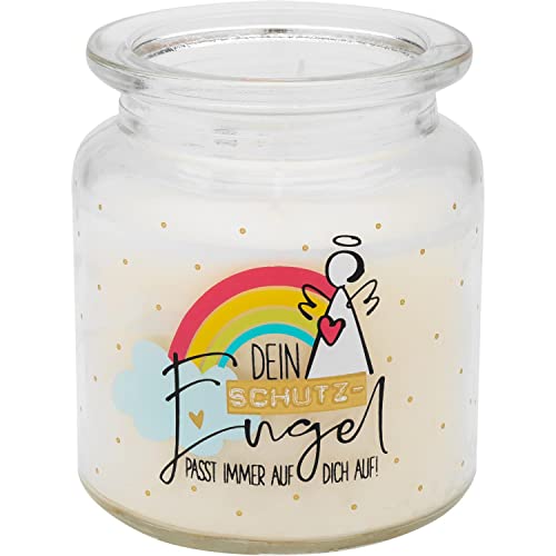 GRUSS & CO Kerze im Glas "Engel Regenbogen" | Duftkerze, Vanille, Höhe 9 cm, Durchmesser 7,5 cm, Glas mit Motivdruck | 47775 von GRUSS & CO