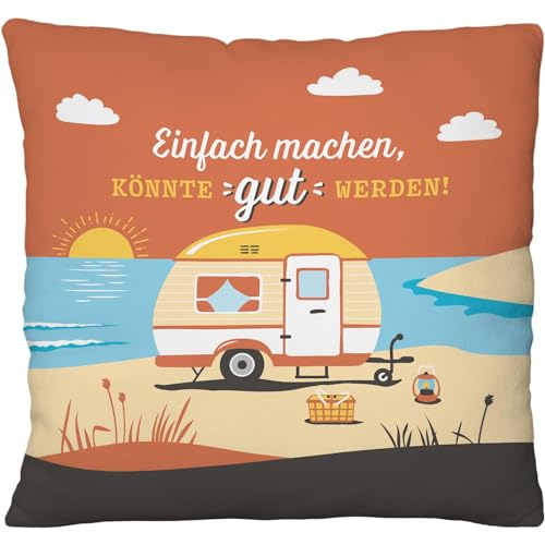 Gruss & CO Plüschkissen mit Motiv und Spruch Meer | 25 cm x 25 cm, aus recyceltem Material | Geschenk, Geburtstag, Reise, Fernweh | 48423 von GRUSS & CO