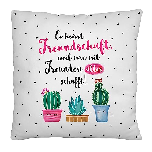 GRUSS & CO Plüschkissen Motiv "Freundschaft" | Zierkissen, 25 cm x 25 cm, 100% Polyester | Geschenk, Freunde, Dekoartikel | 48180 von GRUSS & CO