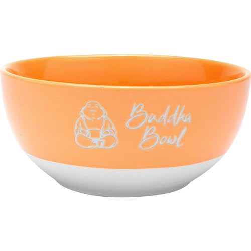 GRUSS & CO Schale mit Motiv "Buddah" | Schale aus Steinzeug, farbig glasiert, mit Garvur und Spruch, 60 cl, Orange | Frühstück, Müslischale, Geschenk Geburtstag | 48957 von GRUSS & CO