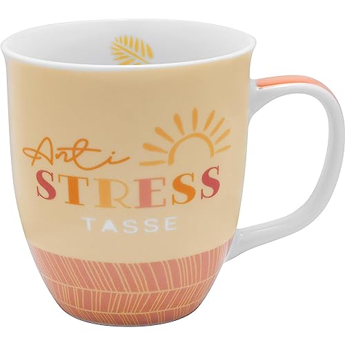 GRUSS & CO Tasse Motiv "Anti-Stress" | Porzellan, 40 cl, Tasse mit Spruch, Geschenkanhänger | Geschenk Freundin, Entpannung | 48202 von GRUSS & CO