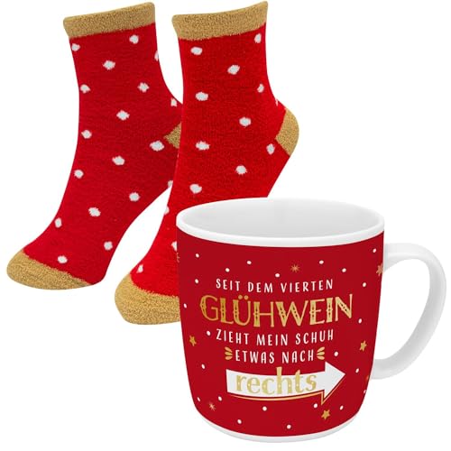 GRUSS & CO Tasse-Socken-Set Motiv "Glühwein" | Geschenkset mit 1 Tasse und 1 Paar Socken, Größe 36-40, in Geschenkbox | Geschenk Winter | 51157 von GRUSS & CO
