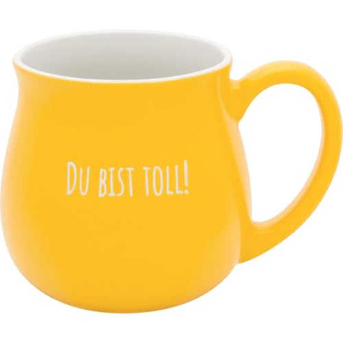 GRUSS & CO Tasse bauchig mit Garvur Toll | Steinzeug, 41 cl, gelb, Boden und innen Natur | Geschenk für Freunde, natürlich schön | 74637 von GRUSS & CO