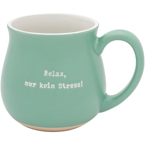 GRUSS & CO Tasse bauchig mit Gravur Relax | Steinzeug, 41 cl, türkis, Boden und innen Natur | Geschenk für Freunde, natürlich schön | 74638 von GRUSS & CO