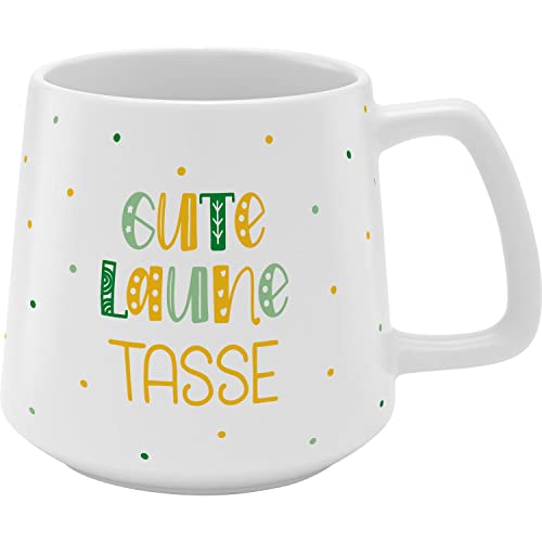 GRUSS & CO Tasse konisch "Gute Laune Tasse" | Steinzeug, 43 cl, mehrfarbig | Geschenk Freunde | 48446 von GRUSS & CO