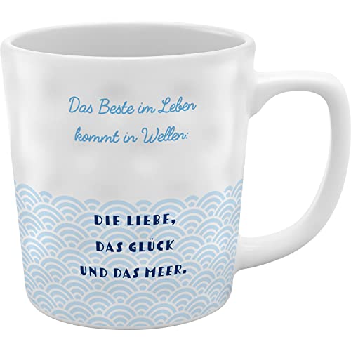 GRUSS & CO Tasse mit Motivdruck "Wellen" | Strukturtasse, Steinzeug, 37 cl, mehrfarbig | Geschenk Freunde | 48457 von GRUSS & CO