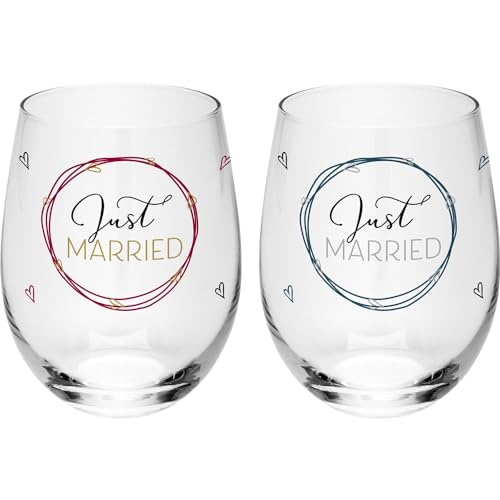 GRUSS & CO Trinkglas Set mit Motiv "Just married" | Geschenkset aus 2 Trinkgläsern mit Motivdruck, in Geschenk-Banderole verpackt | Geschenk zur Hochzeit, Hochzeitsdeko | 48634 von GRUSS & CO