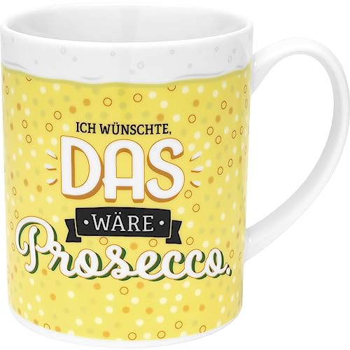 GRUSS & CO XL-Tasse Motiv Prosecco | lustige Kaffeetasse, Porzellan, großer Becher 60 cl, gelb | Frauengeschenk, Partygeschenk | 48815 von GRUSS & CO