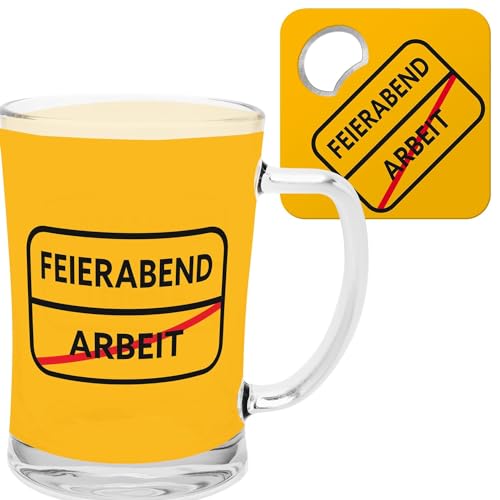 Geschenk-Set Motiv Feierabend, Bierglas mit Flaschenöffner: Geschenkartikel mit Spruch Feierabend von GRUSS & CO