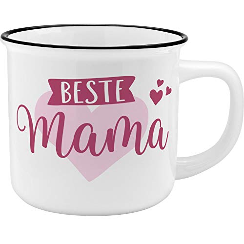 GRUSS & CO Becher Motiv "Mama" | New Bone China Porzellan, Emaille-Optik, 35 cl | Geschenk Mama, Muttertag | 45764 von GRUSS & CO