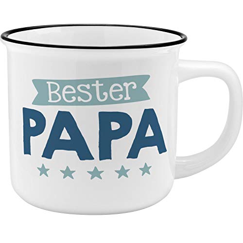 GRUSS & CO Becher Motiv "Papa" | New Bone China Porzellan, Emaille-Optik, 35 cl | Geschenk Papa, Vatertag | 45765 von GRUSS & CO