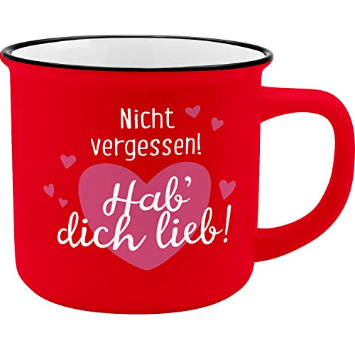 GRUSS & CO Becher Motiv "HDL" | New Bone China Porzellan, Emaille-Optik, 35 cl | Geschenk Liebe | 45778 von GRUSS & CO