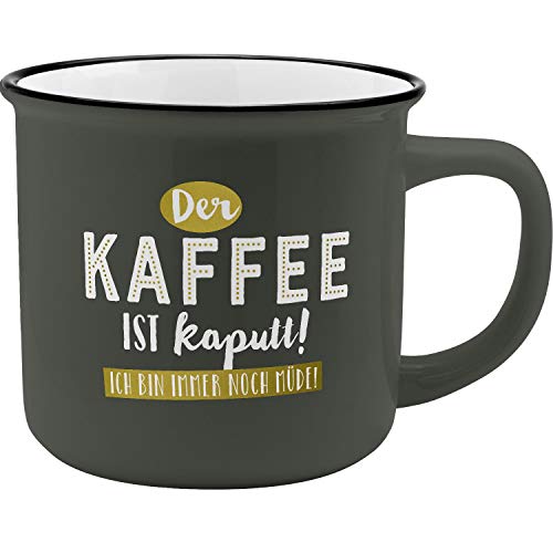 GRUSS & CO Becher Motiv "Kaffee" | New Bone China Porzellan, Emaille-Optik, 35 cl | Geschenk lustig | 46973 von GRUSS & CO