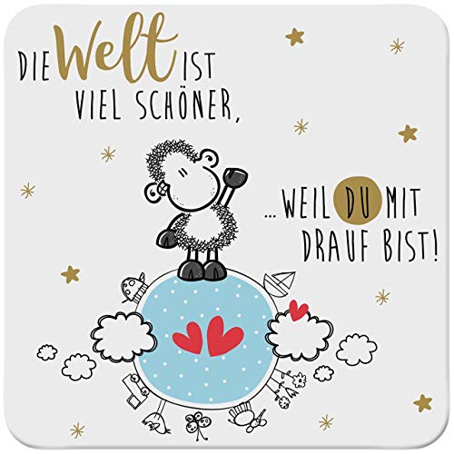 Sheepworld, Gruss & Co - 46245 - Untersetzer, Schaf, Die Welt ist viel schöner, Weil Du mit Drauf bist!, Kork, 9,5cm x 9,5cm von GRUSS & CO