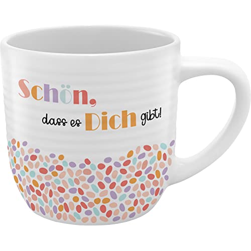 GRUSS & CO Tasse mit Rillen "Schön" | Steinzeug, 40 cl, mehrfarbig | Geschenk Freunde | 48440 von GRUSS & CO