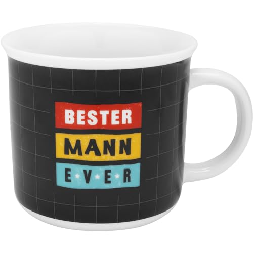 GRUSS & CO Tasse mit Motiv "Bester Mann" | Lieblingstasse in Geschenkbox, Porzellan, 38 cl, Tasse mit Spruch | Geschenk, Geburtstag, lustiges Geschenk | 48939, Schwarz von GRUSS & CO