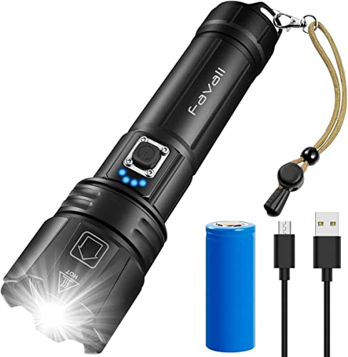 GRUTTI LED Taschenlampe,Taschenlampe Led 10000 Lumen, Extrem Hell XHP70, Taktische Taschenlampe Batteriebetrieben,Led Aufladbar Usb,IP65 Wasserdicht 5 Lichtmodi Zoombar für Camping Wandern Notfälle von GRUTTI