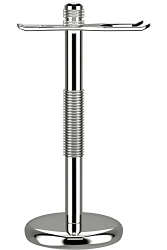 GRUTTI Rasierhobel Ständer- Rasierständer Halterung für Rasierpinsel und Rasierer,Metall Rasierpinsel Ständer, Halter Rasierständer Tragbarer für Sethalter Rasiermesser Und Pinsel, Verchromt von GRUTTI