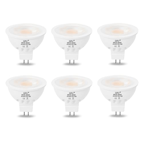 GRV MR16 GU5.3 LED Birne AC/DC12V 5W Äquivalent 50W Halogenlampe LED Scheinwerfer Track und Innenbeleuchtung Downlight Nicht dimmbar Warmweiß 6 Stück von GRV