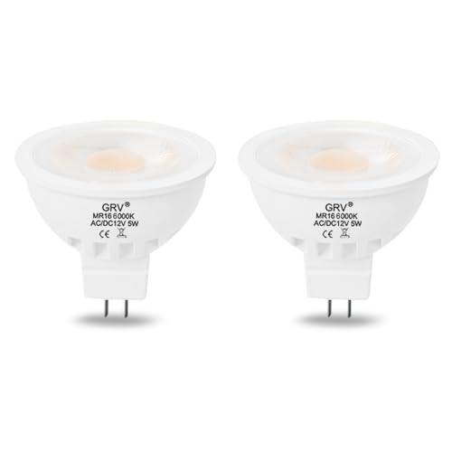 GRV mr16 GU5.3 LED-Lampe AC/DC12 V 5 W entspricht 50 W Halogenlampe LED Scheinwerfer Schiene und Innenbeleuchtung Downlight nicht dimmbar weiß 2 Stück [Energieeffizienzklasse F] von GRV
