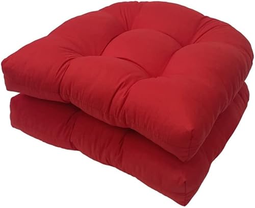 GRYYP 2er-Pack getuftete Sitzkissen für drinnen und draußen, 18,9" x 18,9" U-Form Ersatzkissen für Korbstuhl Sitz Terrassenmöbel Esszimmerstuhl Pad(Color:Rot) von GRYYP