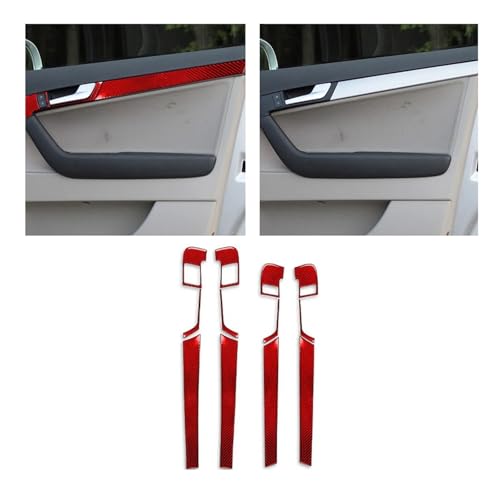 GRZPCJZM Kompatibel mit Audi A3 S3 8P 2006 2007 Türgriffrahmen aus Kohlefaser, Zierleiste, Autoinnenausstattung, dekorative Aufkleber(4 B Red RHD) von GRZPCJZM