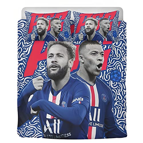 Bettbezug Mbappe, Bettbezug PSG, Bettwäsche, Fußball, Mikrofaser, Bettwäsche, Bettbezüge Neymar, mit Kopfkissenbezug, Bettwäsche für Jungen (A,140 x 200/65 x 65 x 2) von GRZYBY