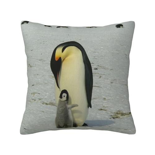 GRatka Kissenbezug, dekorativer Überwurf-Kissenbezug, weiche Kissenbezüge 45 x 45 cm für Schlafzimmersofa, Mutter-Pinguin und Baby-Pinguin von GRatka