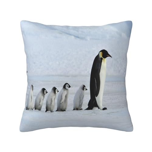 GRatka Kissenbezug, dekorativer Überwurf-Kissenbezug, weiche Kissenbezüge 45 x 45 cm für Schlafzimmersofa, Pinguin-Familie von GRatka