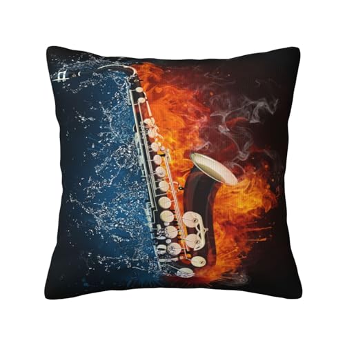 GRatka Kissenbezug, dekorativer Überwurf-Kissenbezug, weiche Kissenbezüge 45 x 45 cm für Schlafzimmersofa, Saxophon Onfire and Ice von GRatka