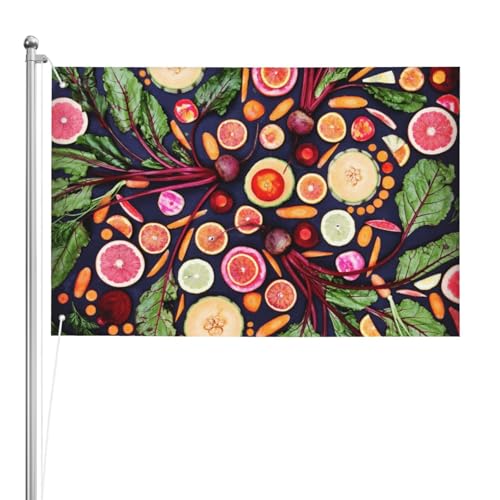 Veganes Obst und Gemüse Druck, Gartenflagge, Hof, dekoratives Banner, doppelseitige Flagge, 60 x 90 cm, für drinnen und draußen von GRatka