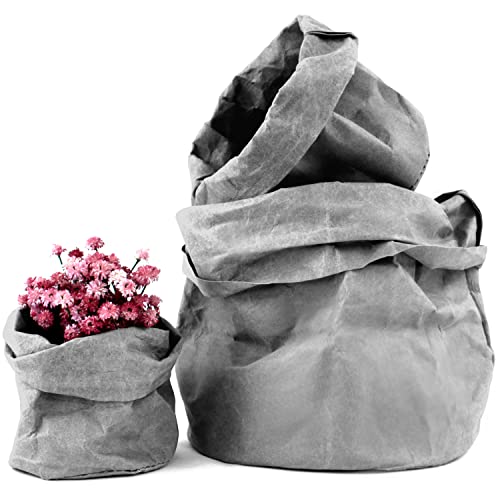 Aiire Übertopf Korb ökologische aus Kraftpapier - 3 Blumentopf Set für Deko Pflanzen - Vorratsschrank Organizer, Küchen Deko - Nachhaltige Produkte für Bad Dekoration - Plant Pot Grau von Aiire