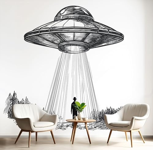 Cremefarben Fliegendes Ufo Fototapete,Wandbild Science-Fiction-Figuren 3D Effekt Aus Seide Tapeten Wandbilder Für Wohnzimmer Schlafzimmer Kinderzimmer Dekoration Wanddeko,200X140Cm von GSAEIMCT