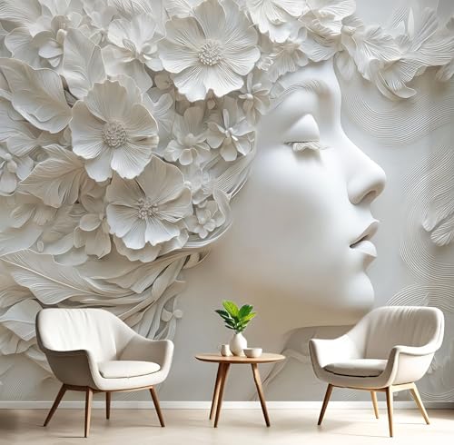 Fototapete 3D Effekt Weiß Blumenschönheit 150X105Cm Tapete Einfache Charaktere Tapeten Wandtapete Wandbild Dekoration Moderne Wanddeko Für Schlafzimmer Wohnzimmer Kinderzimmer von GSAEIMCT