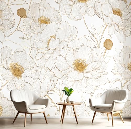 Fototapete 3D Seide Beige Pfingstrosenblüten 400X280Cm Strukturierte Pflanzen Wandbild Tapete Panorama Für Wohnzimmer Schlafzimmer Erwachsene,Kinderzimmer,Restaurant Dekoration von GSAEIMCT