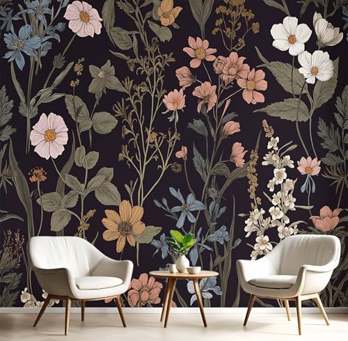 Fototapete 3D Seide Grün Blumen Und Grüne Blätter 250X170Cm Retro-Illustrationen Wandbild Tapete Panorama Für Wohnzimmer Schlafzimmer Erwachsene,Kinderzimmer,Restaurant Dekoration von GSAEIMCT