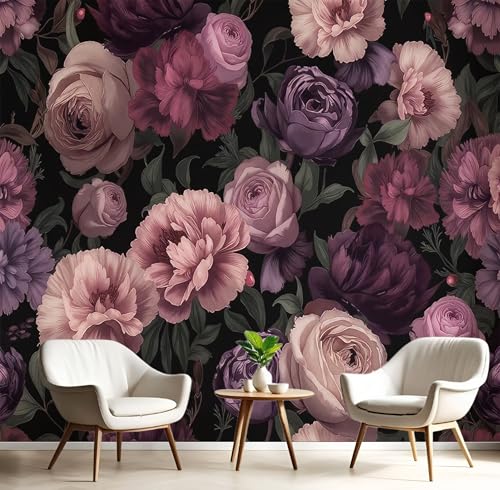 Fototapete 3D Seide Rosa Lila Rosenpfingstrose 200X140Cm Retro-Pflanzen Wandbild Tapete Panorama Für Wohnzimmer Schlafzimmer Erwachsene,Kinderzimmer,Restaurant Dekoration von GSAEIMCT