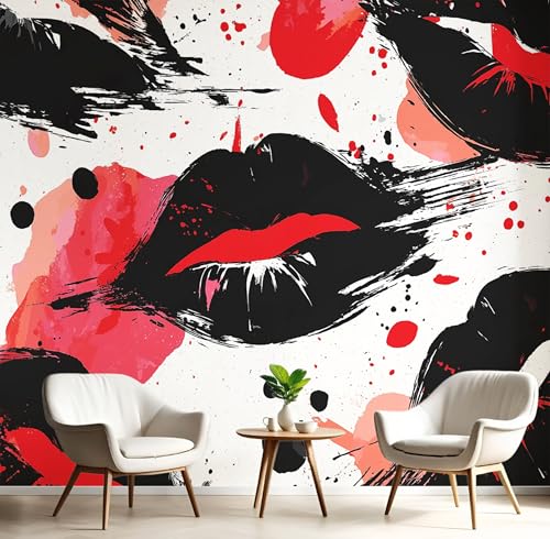 Fototapete 3D Seide Schwarz Rot Strahlende Lippen 250X170Cm Abstrakte Pop-Art Wandbild Tapete Panorama Für Wohnzimmer Schlafzimmer Erwachsene,Kinderzimmer,Restaurant Dekoration Fototapete 3D Seide Schwarz Rot Strahlende Lippen 250X170Cm Abstrakte Pop-Art Wandbild Tapete Panorama Für Wohnzimmer Schlafzimmer Erwachsene,Kinderzimmer,Restaurant Dekoration von GSAEIMCT