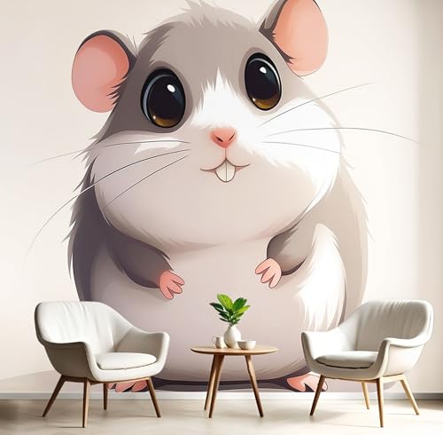 Fototapete Selbstklebende 150X105Cm 3D Wandposter Cremefarben Süßer Hamster Wandkunst Große Fototapete Junge Cartoon-Tiere Für Schlafzimmer Kinderzimmer Dekoration Kunst von GSAEIMCT