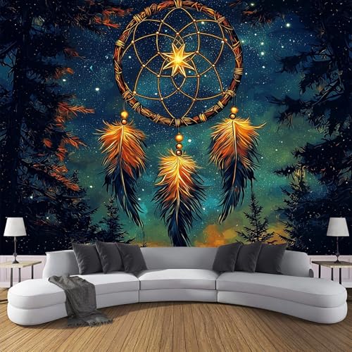 Fototapete Selbstklebende 150X105Cm 3D Wandposter Goldblau Waldtraumfänger Wandkunst Große Fototapete Junge Abstrakte Landschaft Für Schlafzimmer Kinderzimmer Dekoration Kunst von GSAEIMCT