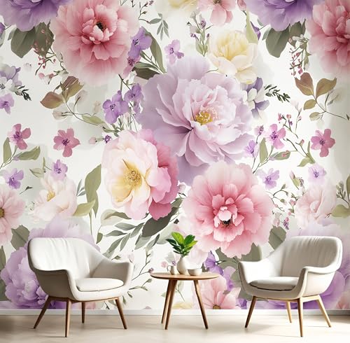 Fototapete Selbstklebende 150X105Cm 3D Wandposter Rosa Lila Elegante Blumen Wandkunst Große Fototapete Junge Aquarellpflanzen Für Schlafzimmer Kinderzimmer Dekoration Kunst von GSAEIMCT
