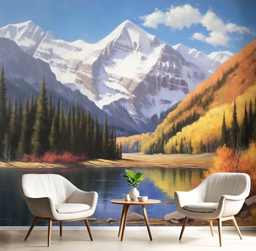 Fototapete Wandbild Bergsee 250X170Cm Tapeten Xxl Ölgemälde Landschaft Motivtapeten Wandtapete Dekoration Tapete 3D Effekt Für Wohnzimmer Schlafzimmer,Blaugrün von GSAEIMCT
