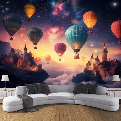 Fototapete Wandbild Heißluftballon Zum Schloss 150X105Cm Tapeten Xxl Fantasielandschaft Motivtapeten Wandtapete Dekoration Tapete 3D Effekt Für Wohnzimmer Schlafzimmer,Farbe von GSAEIMCT