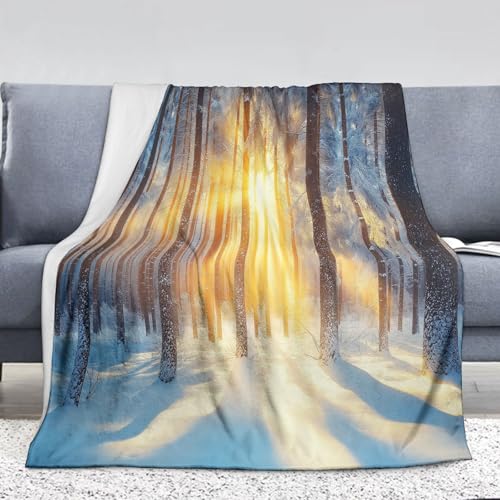 GSAEIMCT Sonnenscheinwald Bedruckt Decke für Kinder Flanell FleecedeckeWinterwald, Kuscheldecke Plüschdecke Flauschig Decken Sofa Couch Weich Wohndecke, 150x200cm von GSAEIMCT