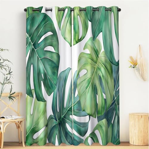 GSAEIMCT Vorhang Blickdicht ösen 2er Set Grün Monstera-Blätter-Tropische Pflanzen Muster Gardine Lichtundurchlässig Fenstervorhang Wohnzimmer Schlafzimmer Größe:2X 280x140 cm(HöhexBreite) von GSAEIMCT