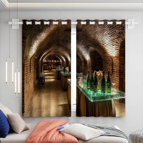 GSAEIMCT Vorhang Blickdicht ösen 2er Set Höhle-Weinkeller 3D-Modell Muster Gardine Lichtundurchlässig Fenstervorhang Wohnzimmer Schlafzimmer Größe:2X 200x140 cm(HöhexBreite) von GSAEIMCT