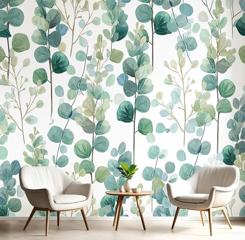 GSAEIMCT Wandbild 3D Blaugrün Einfacher Eukalyptus Große Wandbilder Wände,Aquarellpflanzen Für Wohnzimmer Schlafzimmer Wandkunst Büro Flur Dekoration Tapete Wandmalereien Dekoration,150X105Cm von GSAEIMCT