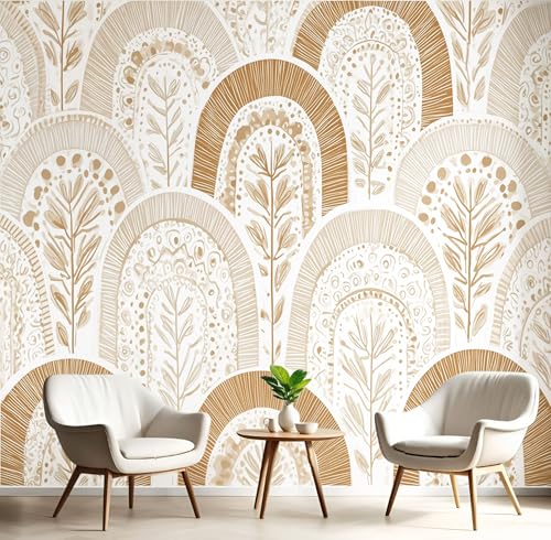 GSAEIMCT Wandbild 3D Braun Weiß Bogenklingen Große Wandbilder Wände,Modepflanzen Für Wohnzimmer Schlafzimmer Wandkunst Büro Flur Dekoration Tapete Wandmalereien Dekoration,300X210Cm von GSAEIMCT