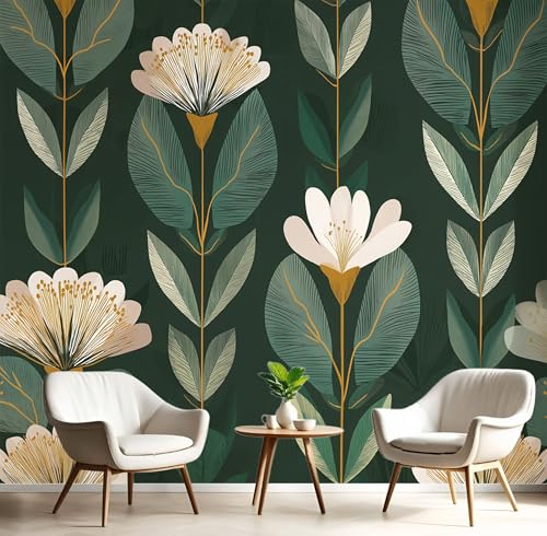 GSAEIMCT Wandbild 3D Rosa Grün Blumen Und Grüne Blätter Große Wandbilder Wände,Venenstruktur Für Wohnzimmer Schlafzimmer Wandkunst Büro Flur Dekoration Tapete Wandmalereien Dekoration,400X280Cm von GSAEIMCT