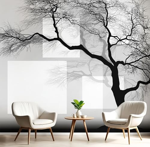 GSAEIMCT Wandbild 3D Schwarz Weiß Blockiger Baum Große Wandbilder Wände,Geometrische Sicht Für Wohnzimmer Schlafzimmer Wandkunst Büro Flur Dekoration Tapete Wandmalereien Dekoration,350X260Cm von GSAEIMCT